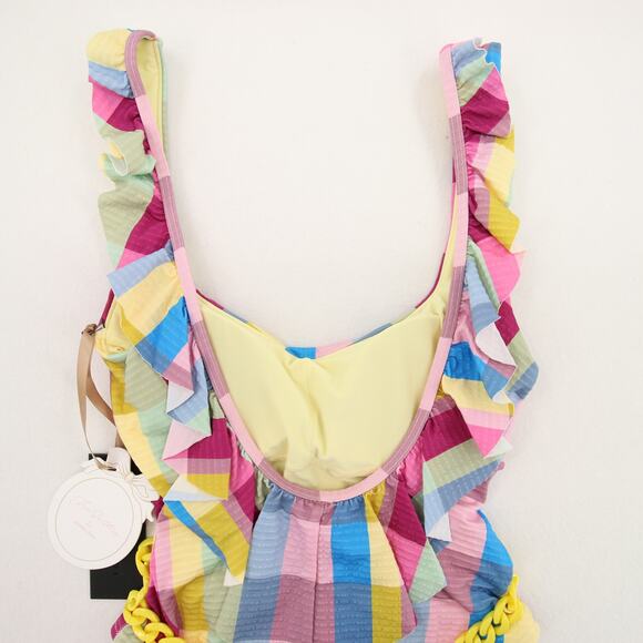 Gianni Bini x Jess Southern Plaid One Piece Swimsuit Scoop Neck Ruffle XS NWT - Picture 7 of 12
